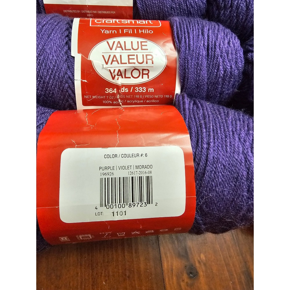 Craft Smart Value Purple Yarn 100% Acrylic 364 Yards 7oz Lot of 6 Skeins - Picture 4 of 4
